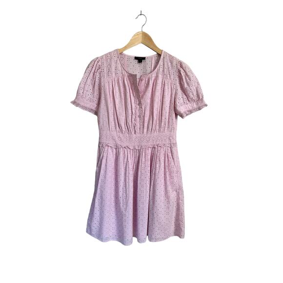 NEW J Crew Cotton Eyelet Button Front Pockets Short Sleeve Lavendar Dress Size 2 - Picture 2 of 7